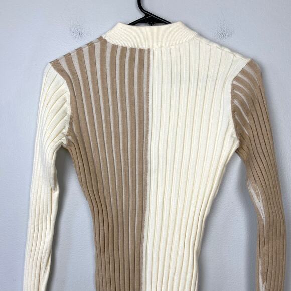 Böhme Colorblock Ribbed Sweater‎ Mock Neck Long Sleeve Stretch Fitted Size XS - Picture 5 of 9